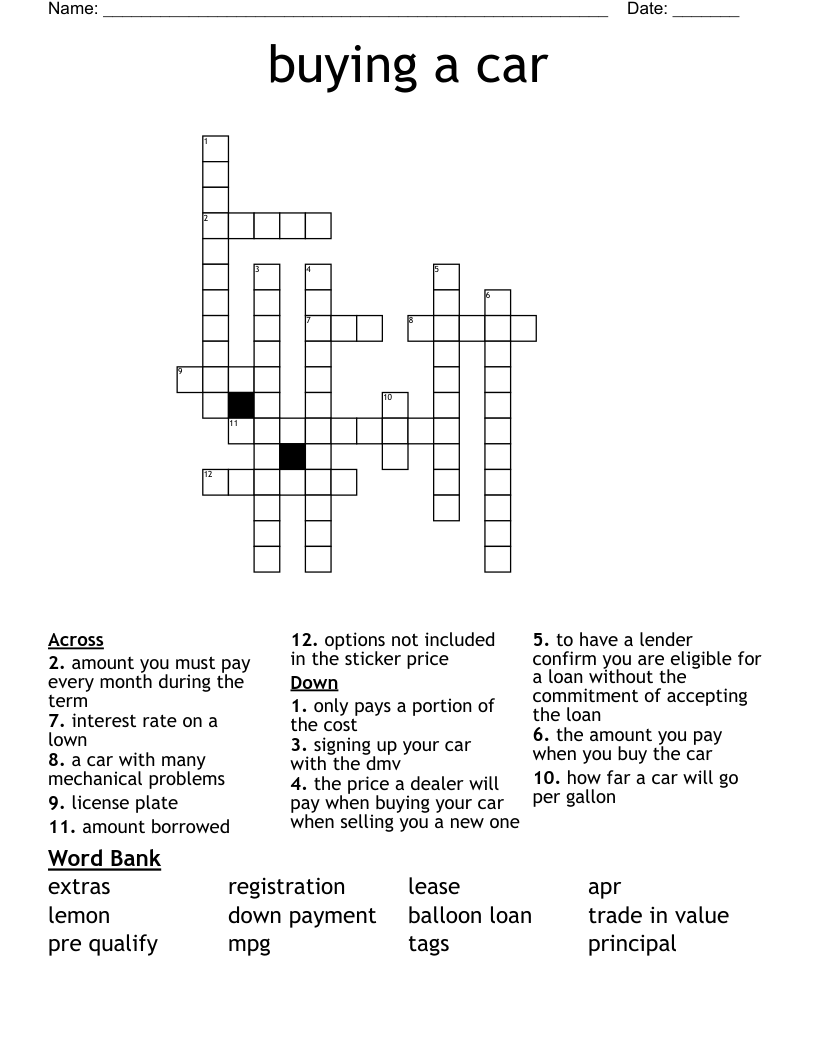 buying a car  Crossword