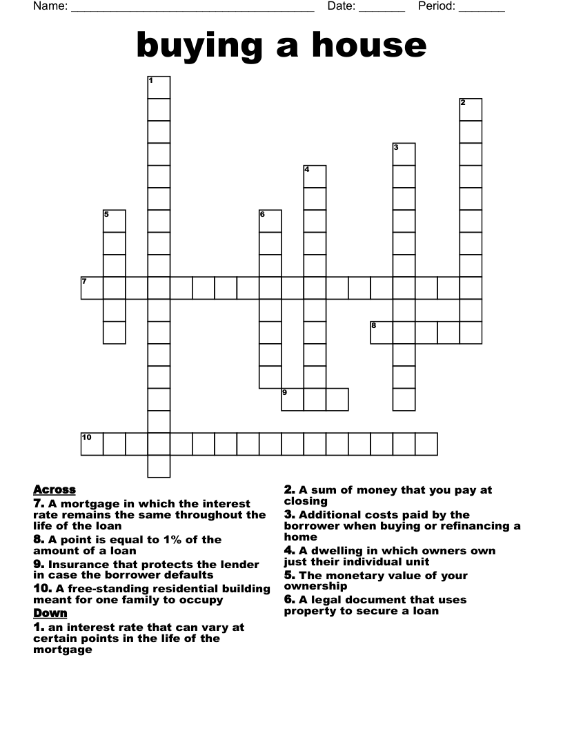 buying a house  Crossword
