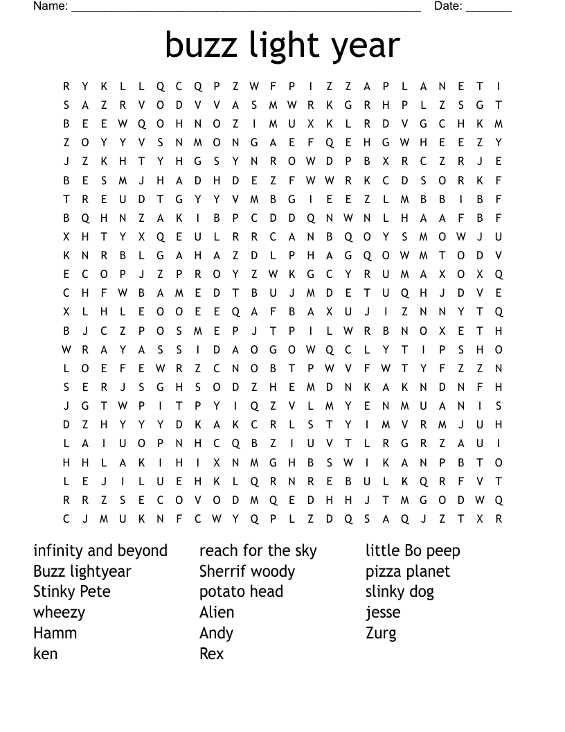 buzz light year Word Search