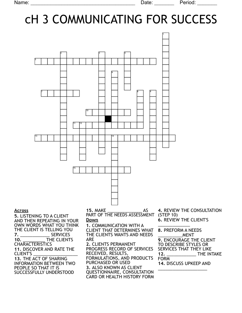 cH 3 COMMUNICATING FOR SUCCESS Crossword
