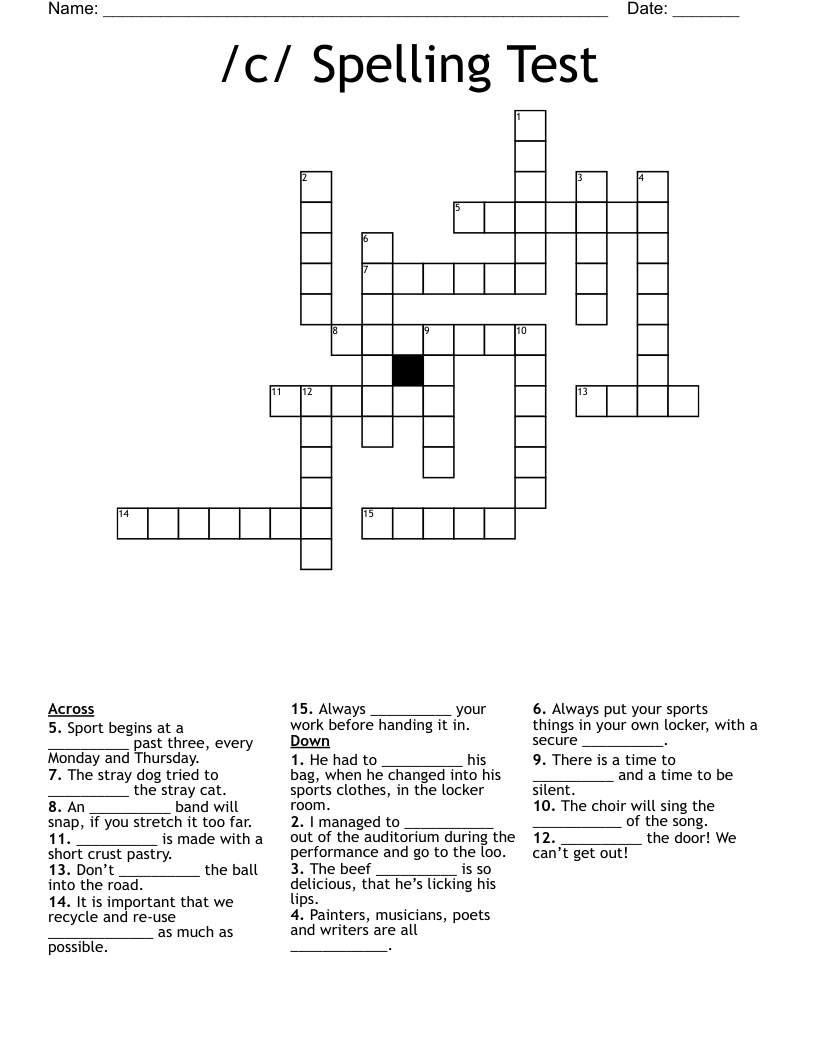 /c/ Spelling Test  Crossword