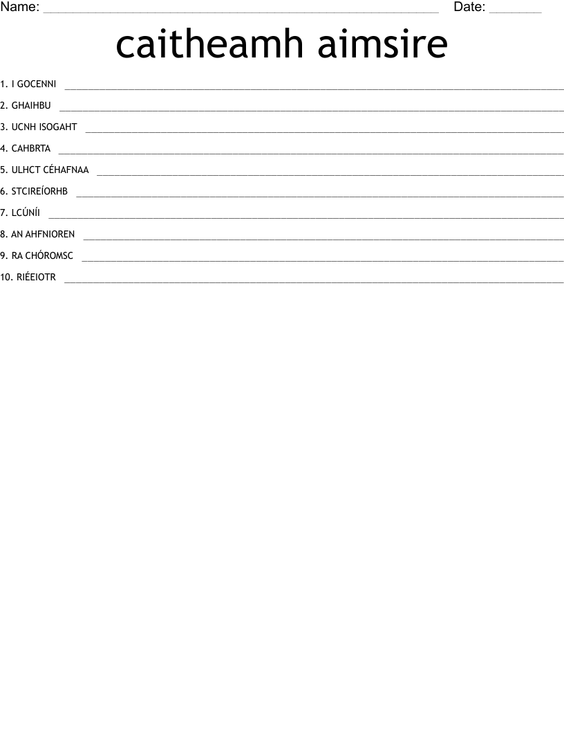 caitheamh aimsire Word Scramble