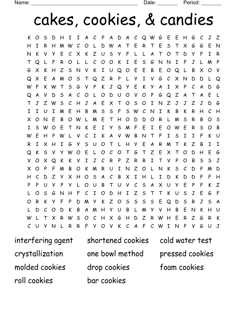 cakes, cookies, & candies Word Search
