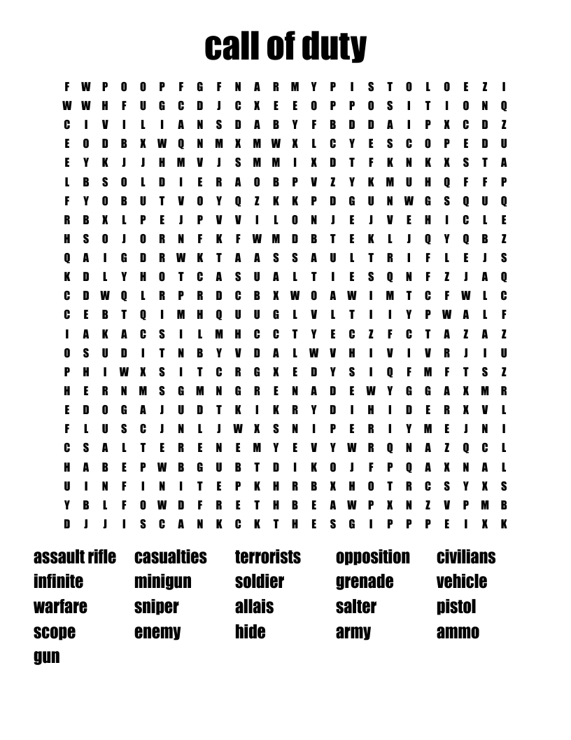 call of duty Word Search