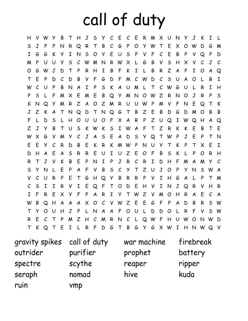 call of duty Word Search