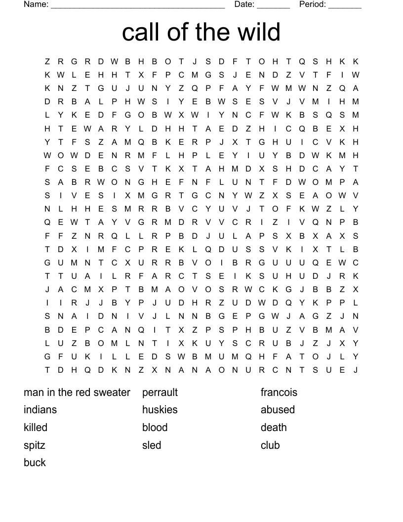 call of the wild Word Search