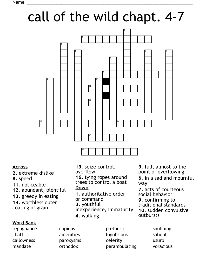call of the wild chapt. 4-7 Crossword