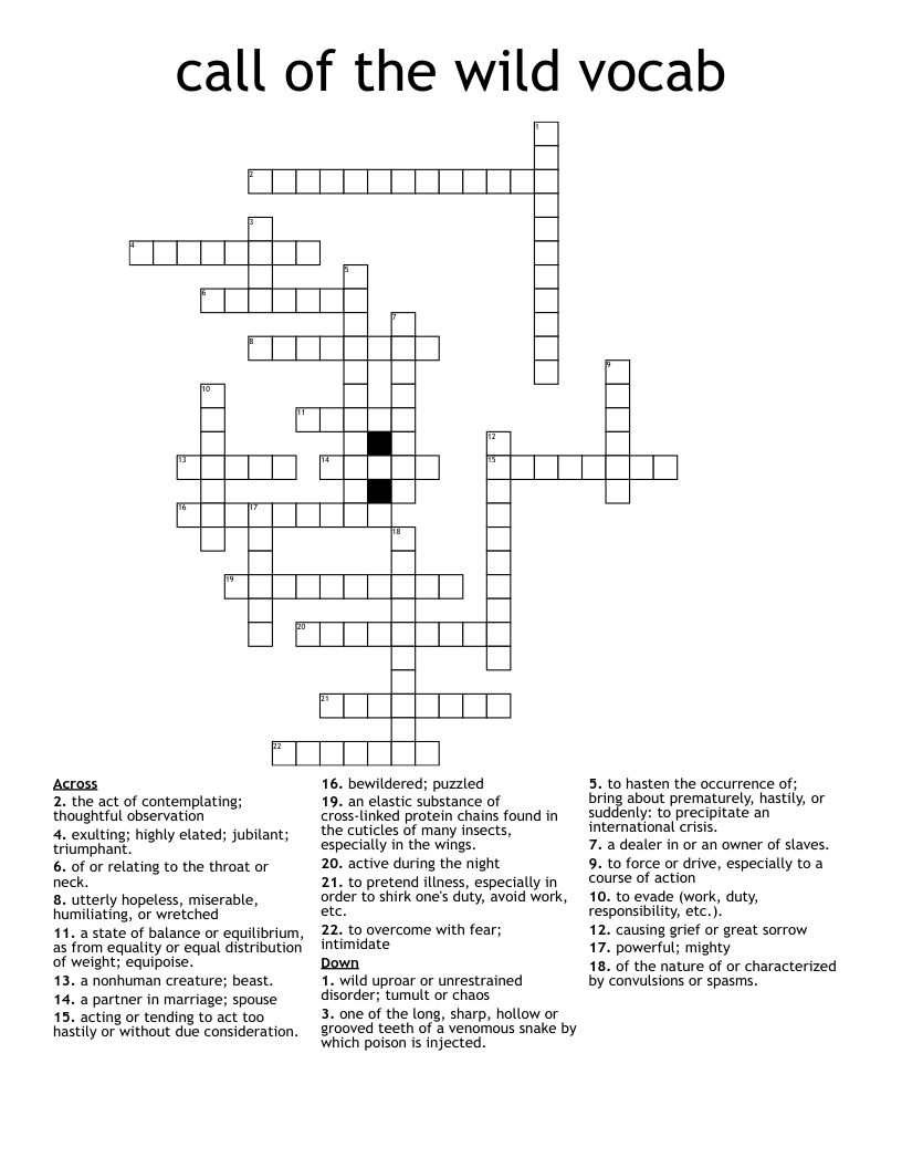 call of the wild vocab  Crossword