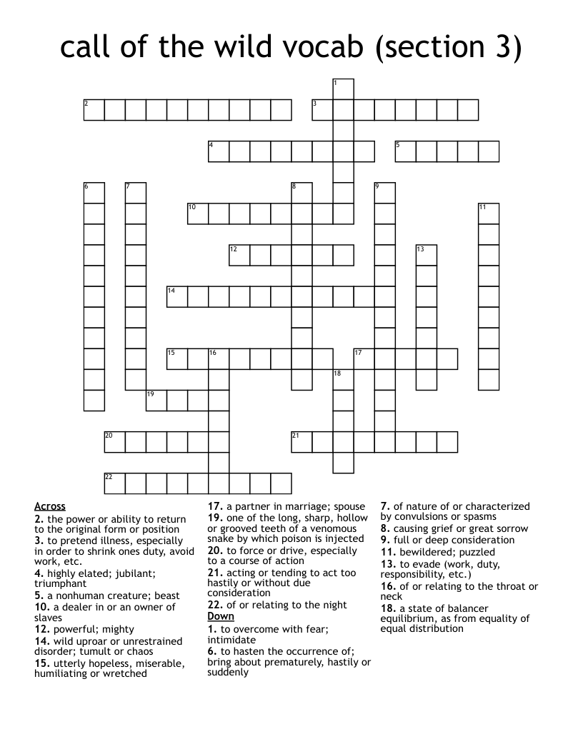 call of the wild vocab (section 3) Crossword