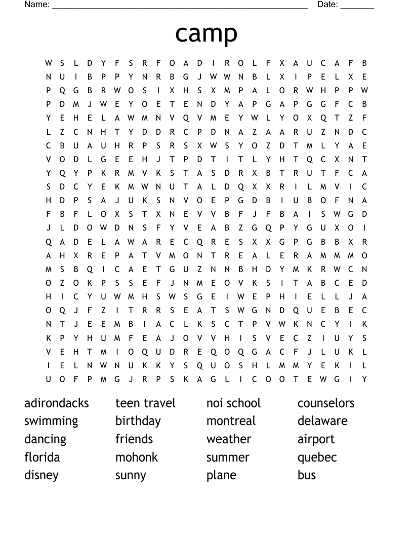 camp Word Search