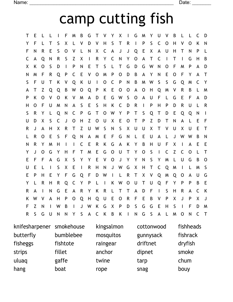 camp cutting fish Word Search