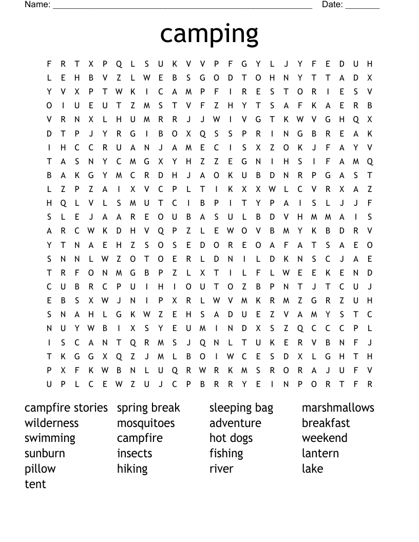 camping Word Search