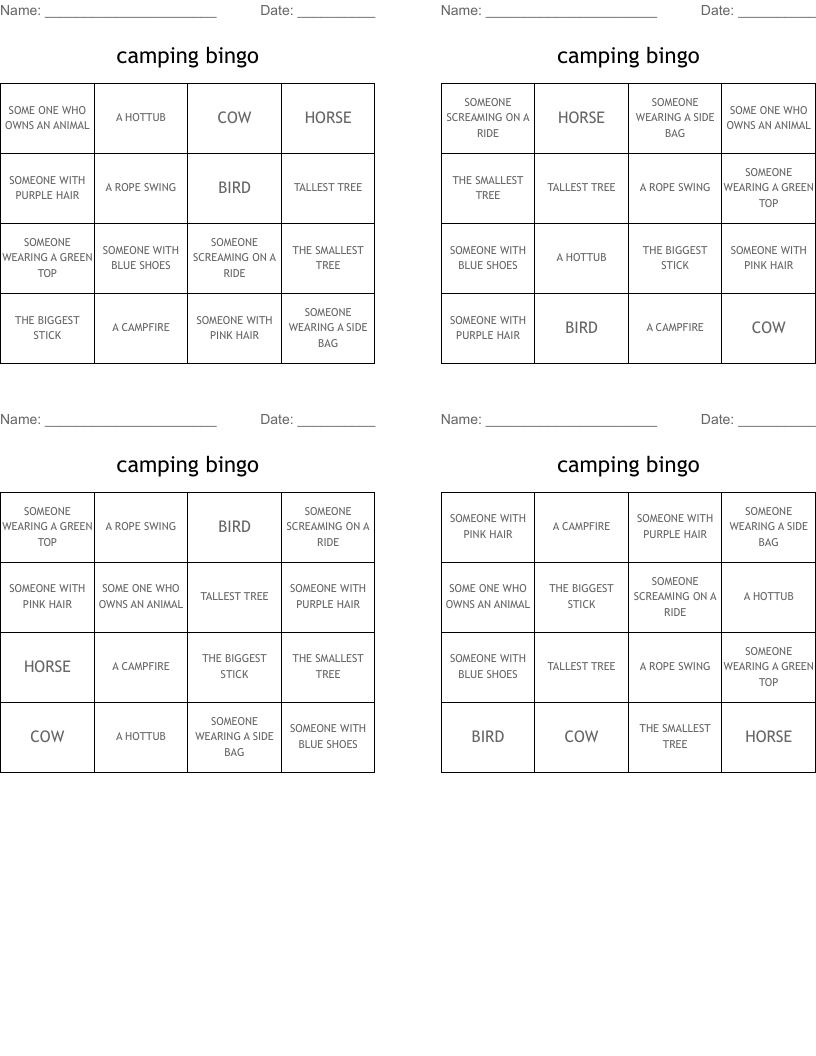 camping bingo 