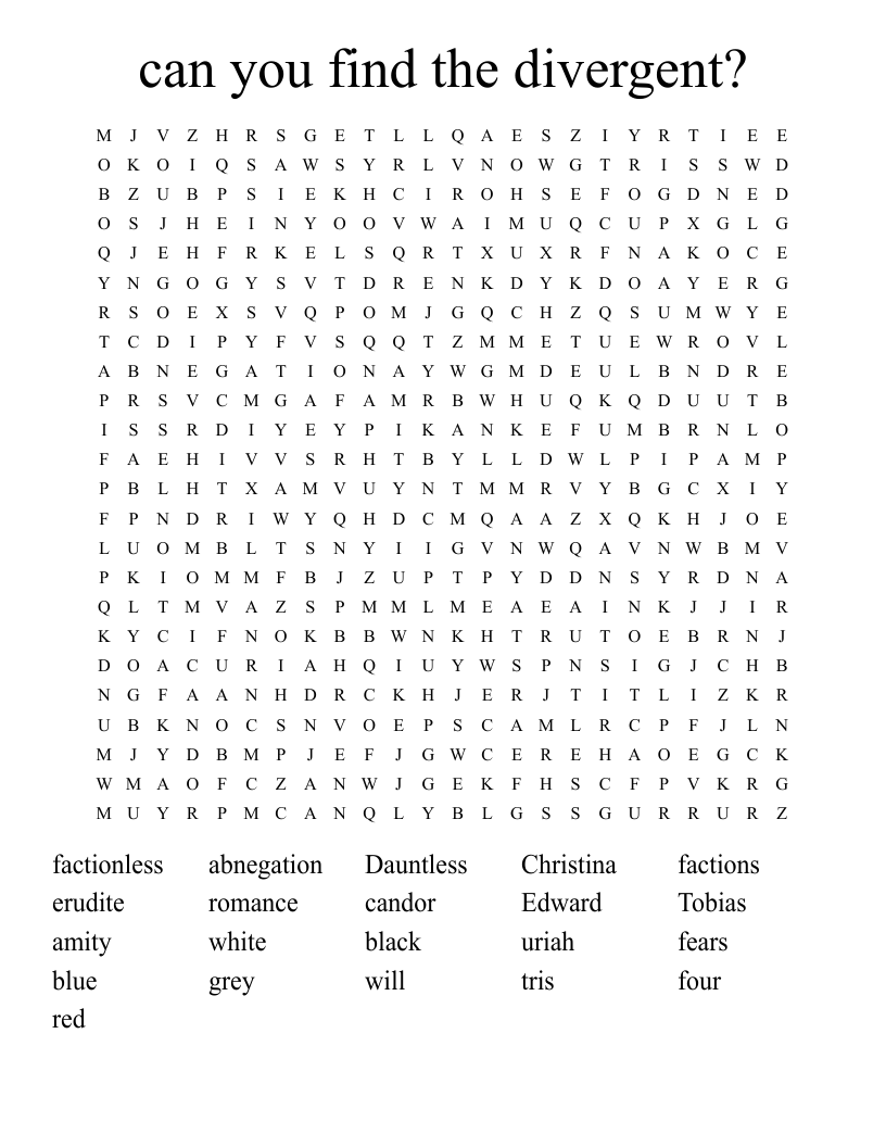 can you find the divergent? Word Search