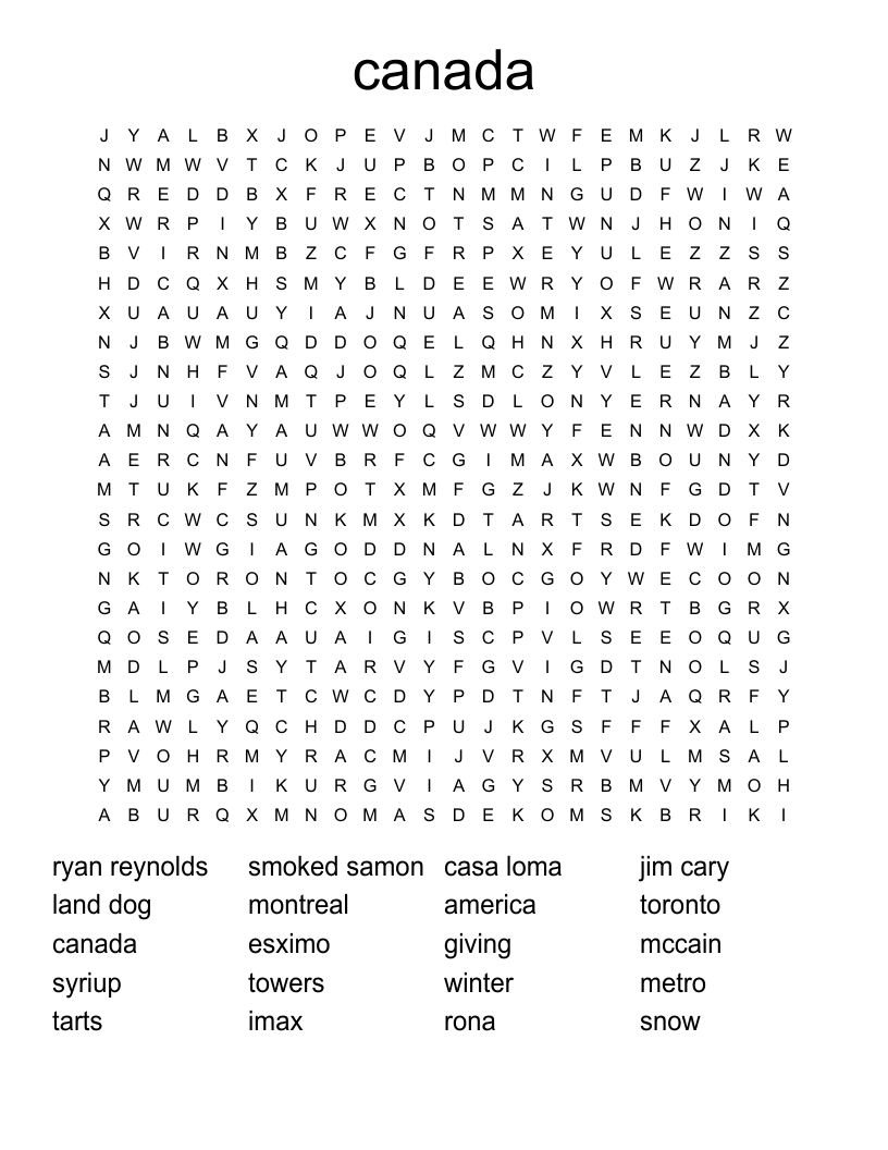 canada Word Search