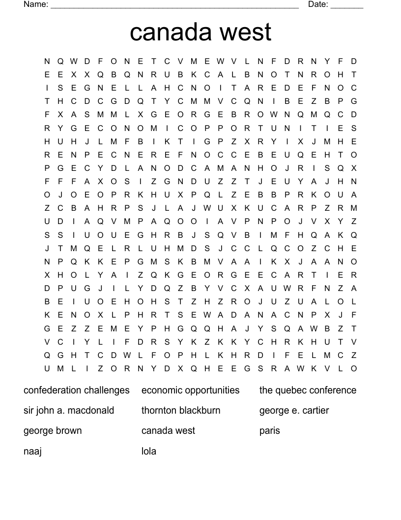 canada west  Word Search