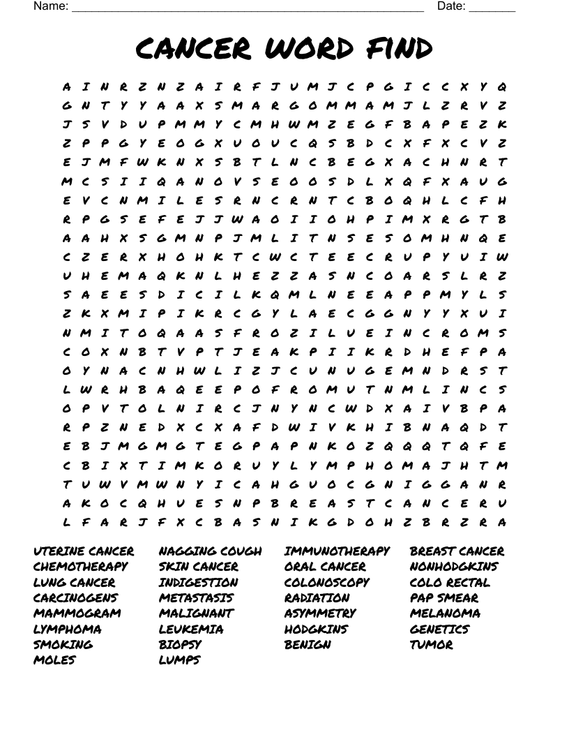cancer word find Word Search