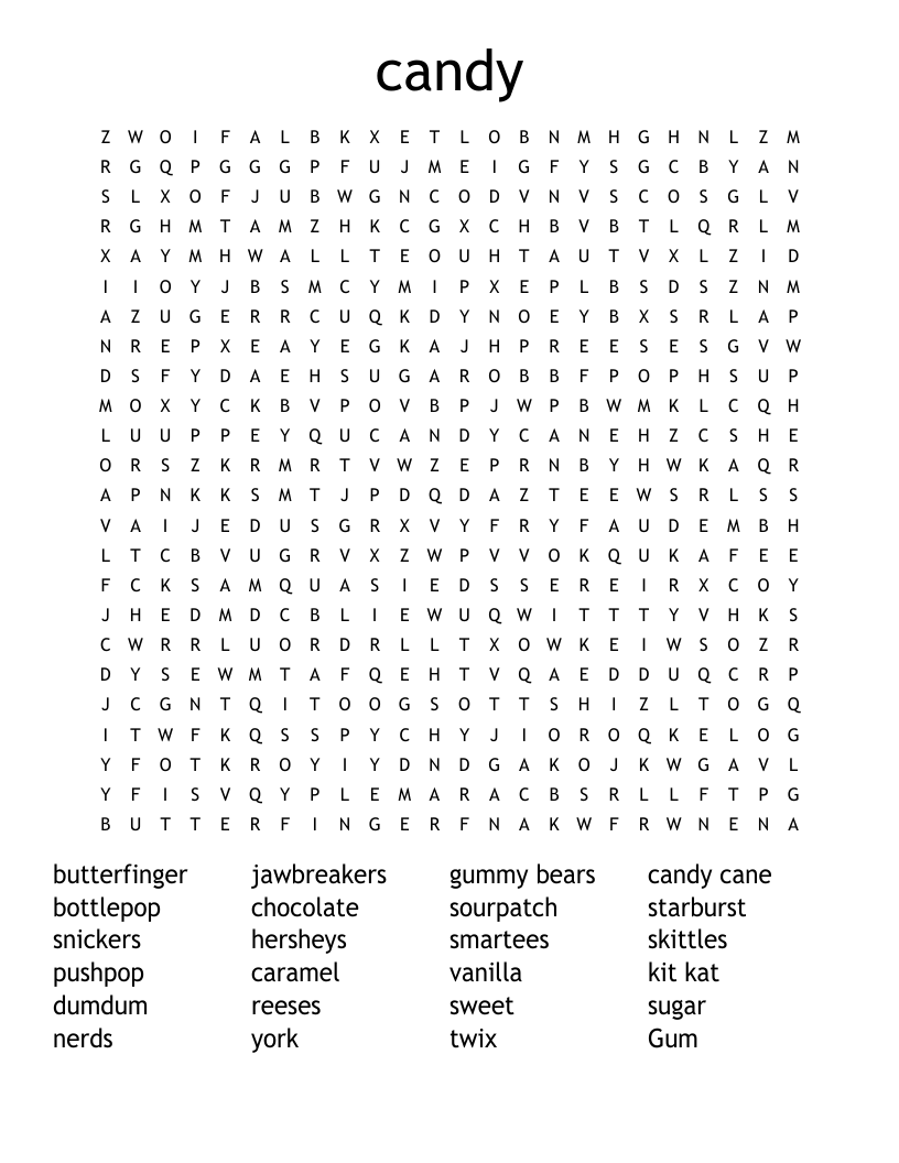 candy Word Search
