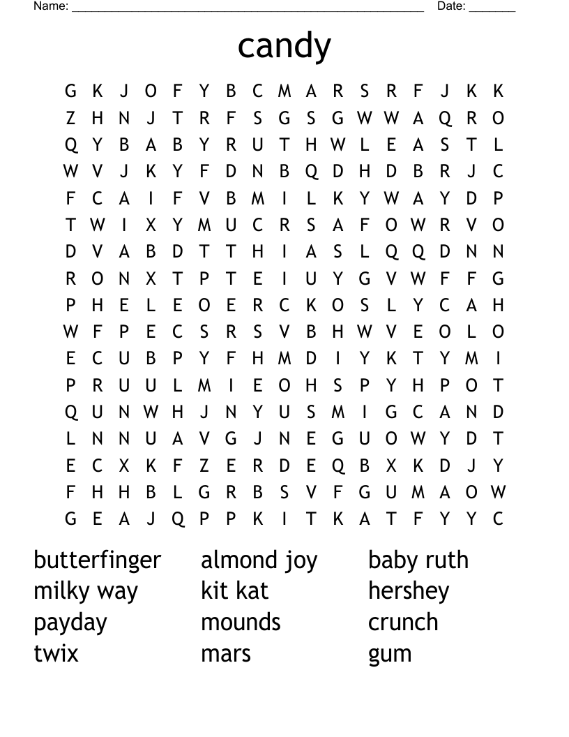 candy Word Search