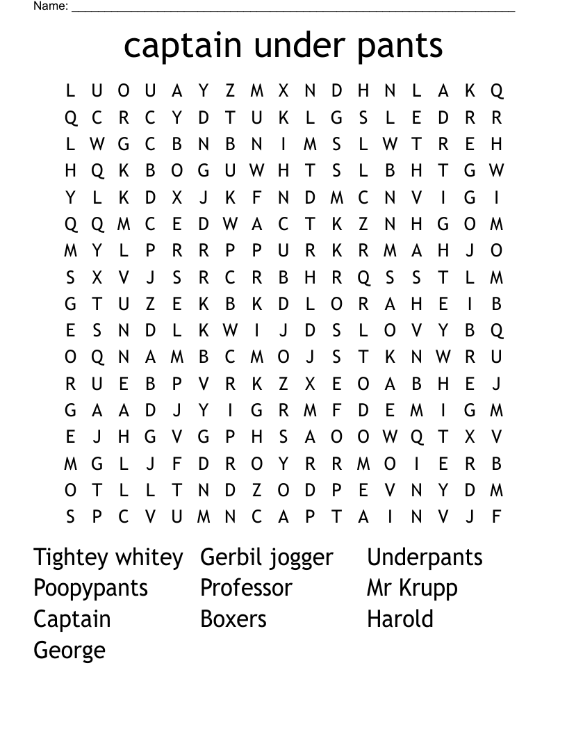 captain under pants Word Search