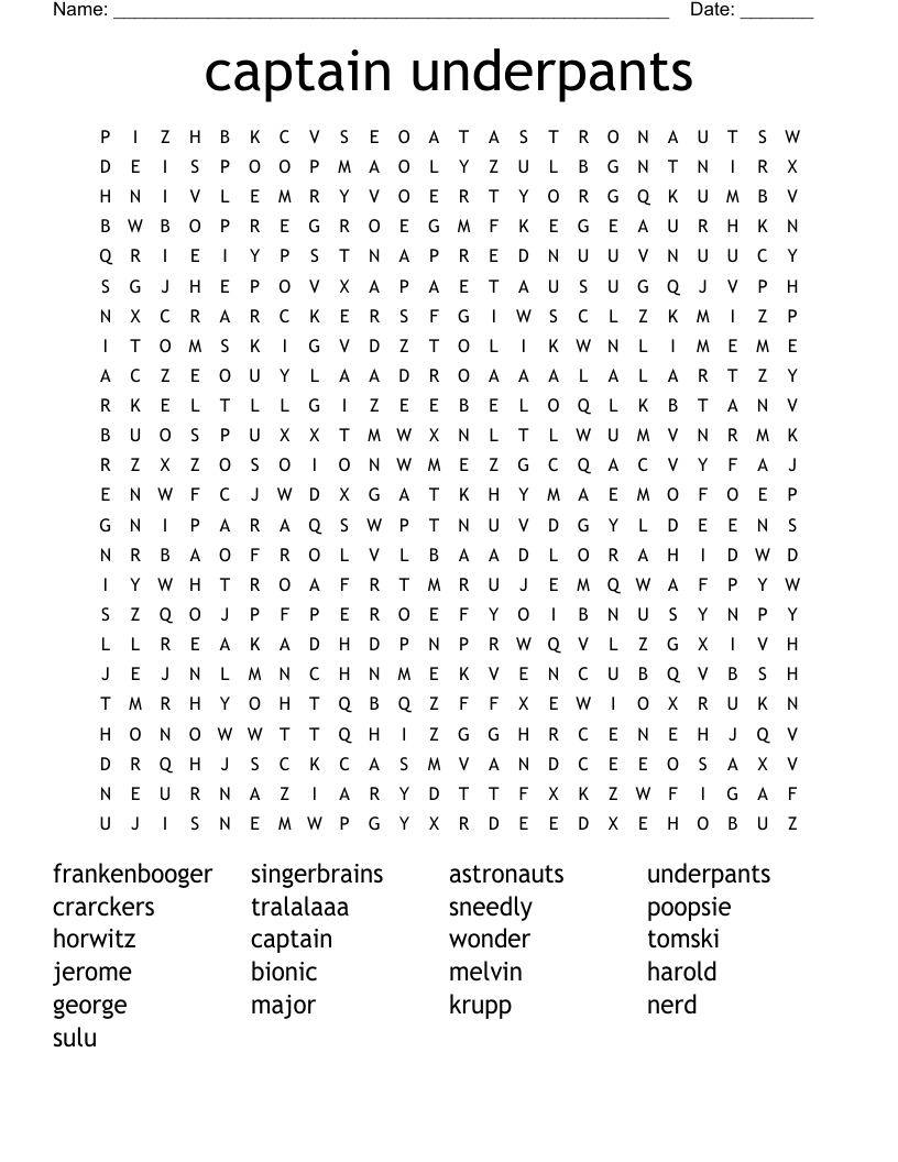 captain underpants Word Search