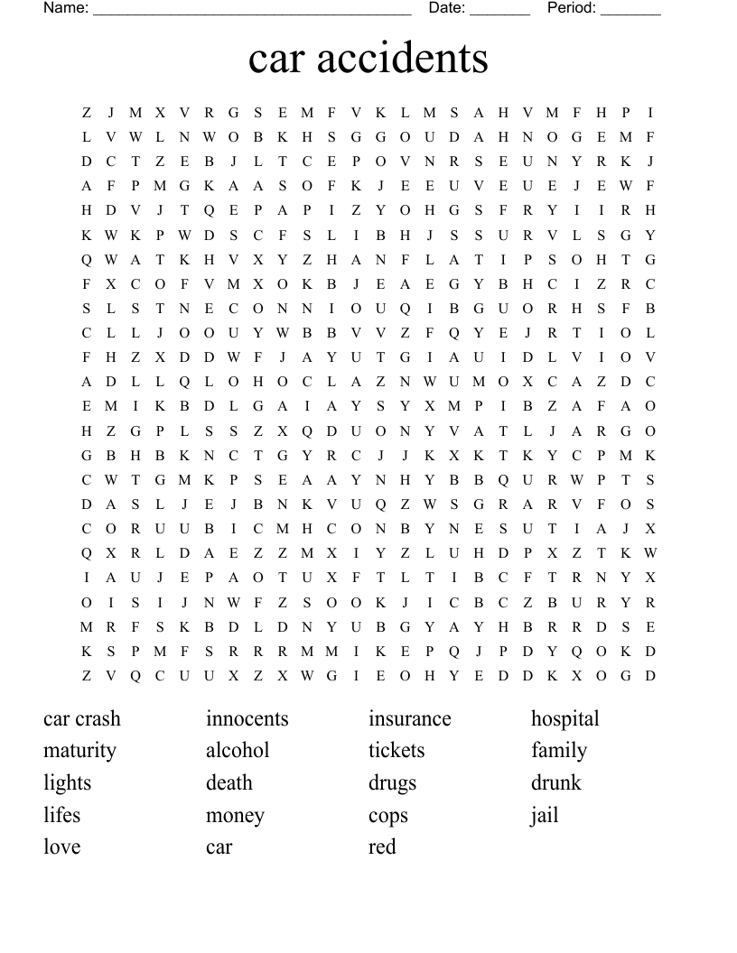 car accidents Word Search