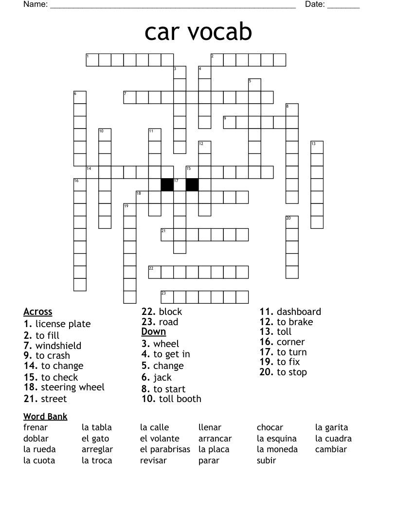car vocab Crossword