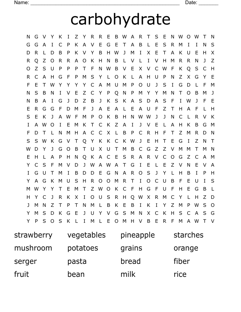 carbohydrate Word Search