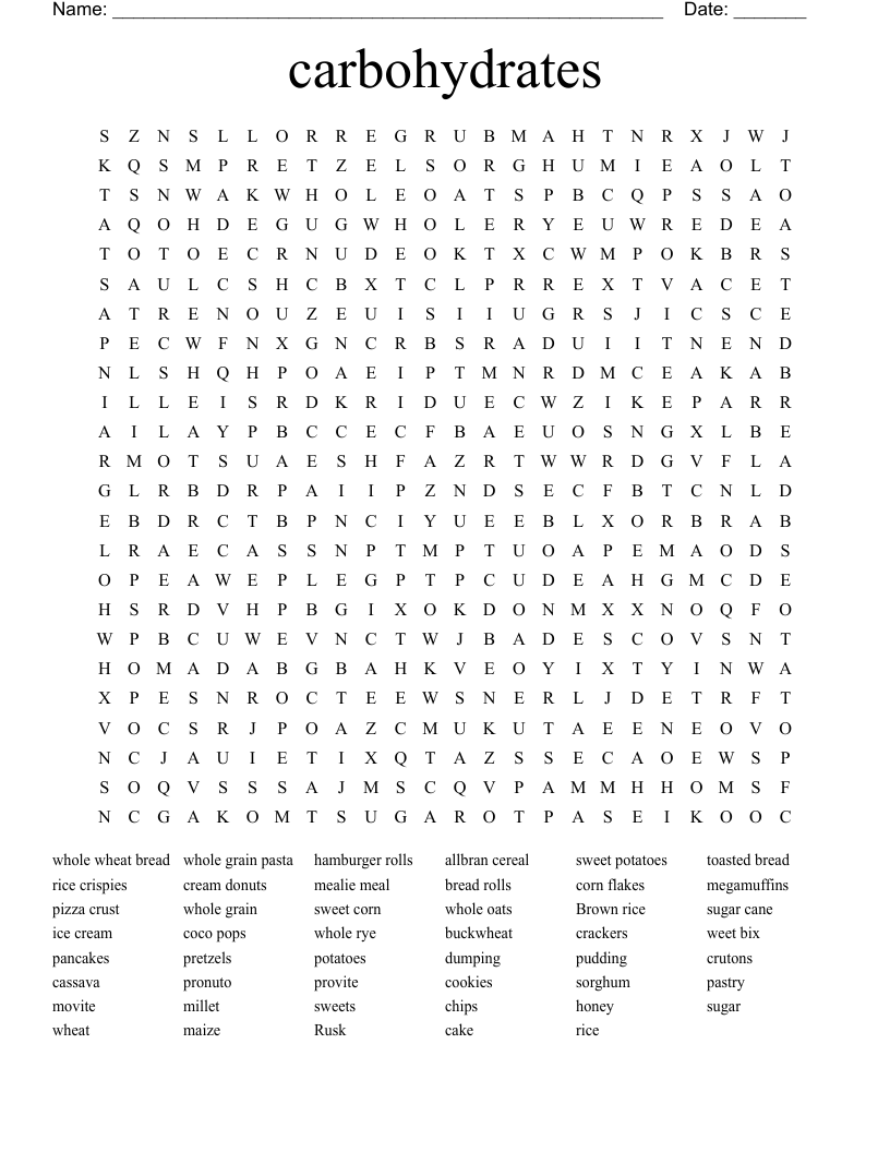 carbohydrates Word Search