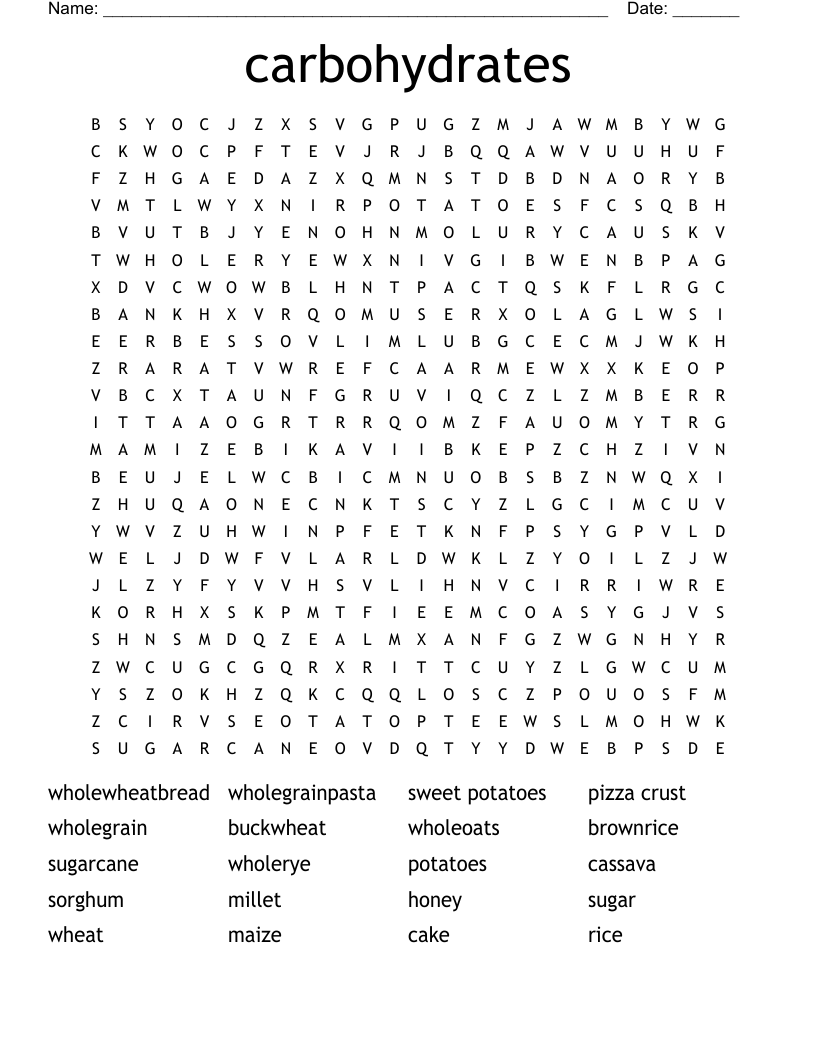 carbohydrates Word Search