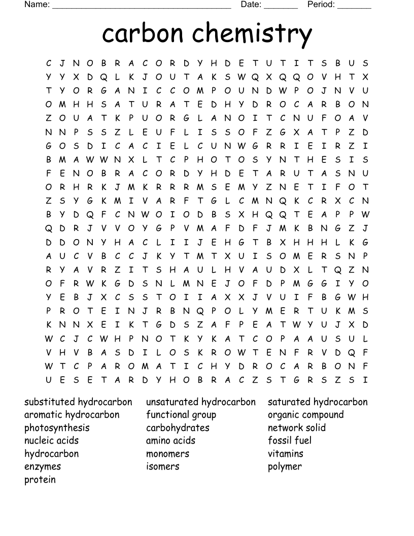 carbon chemistry  Word Search