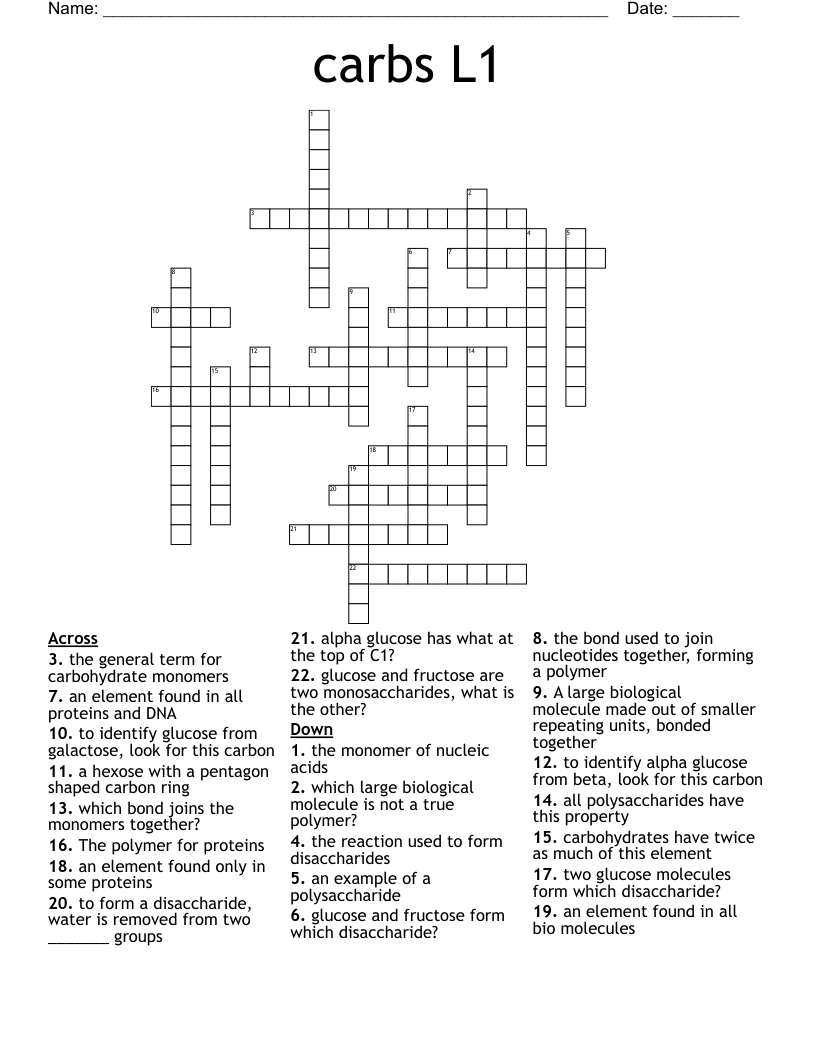 carbs L1 Crossword