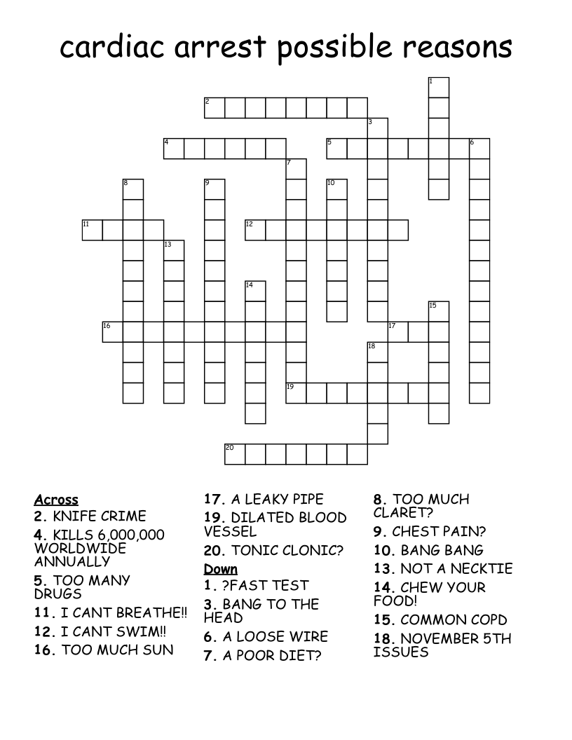 cardiac arrest possible reasons Crossword