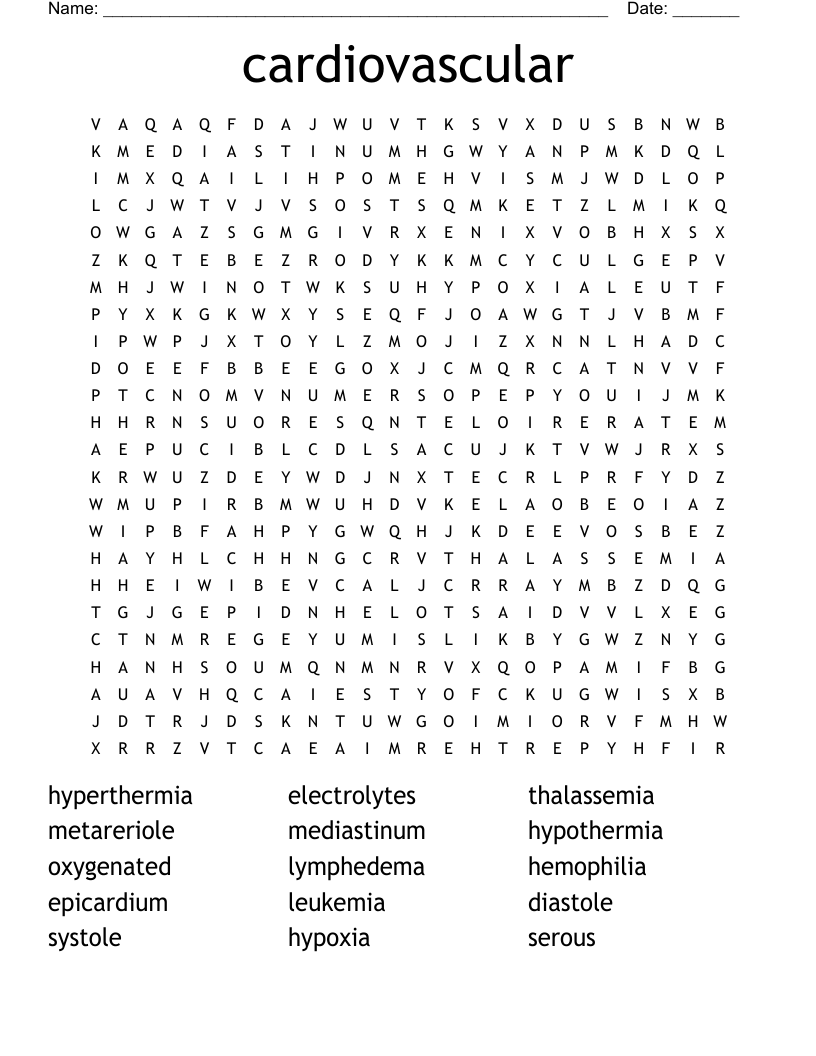 cardiovascular  Word Search