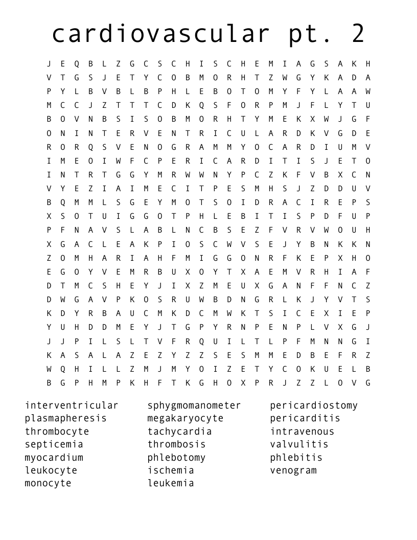 cardiovascular pt. 2 Word Search