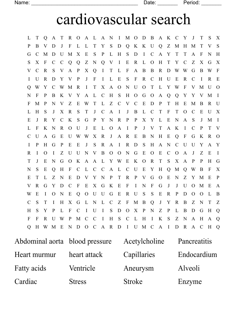 cardiovascular search Word Search