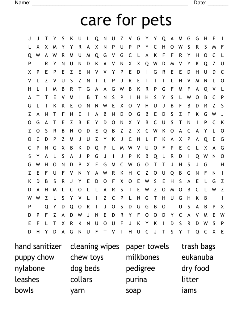 care for pets Word Search