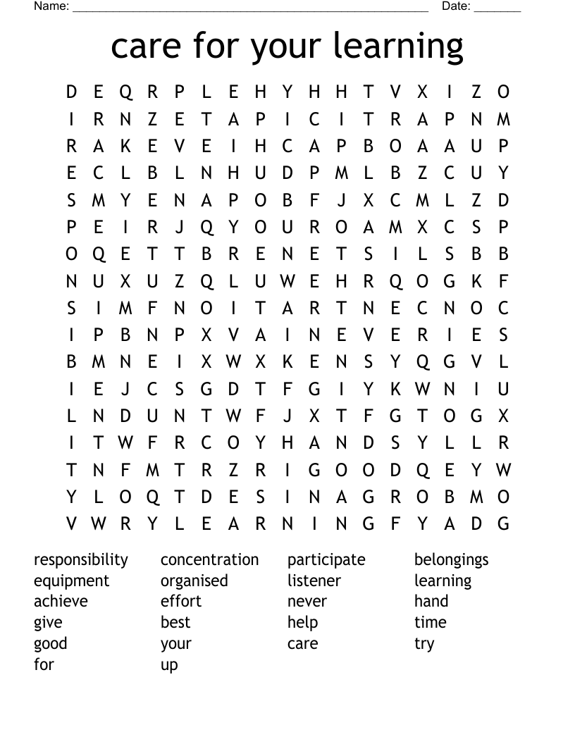 care for your learning Word Search