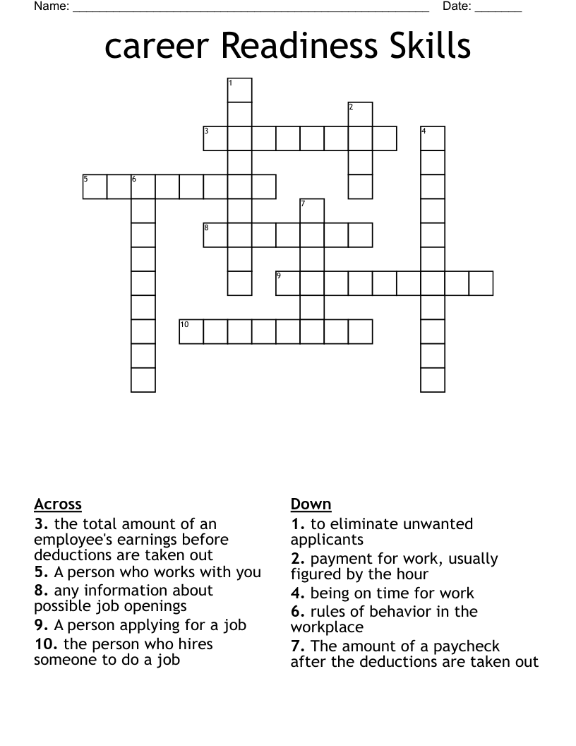 career Readiness Skills Crossword