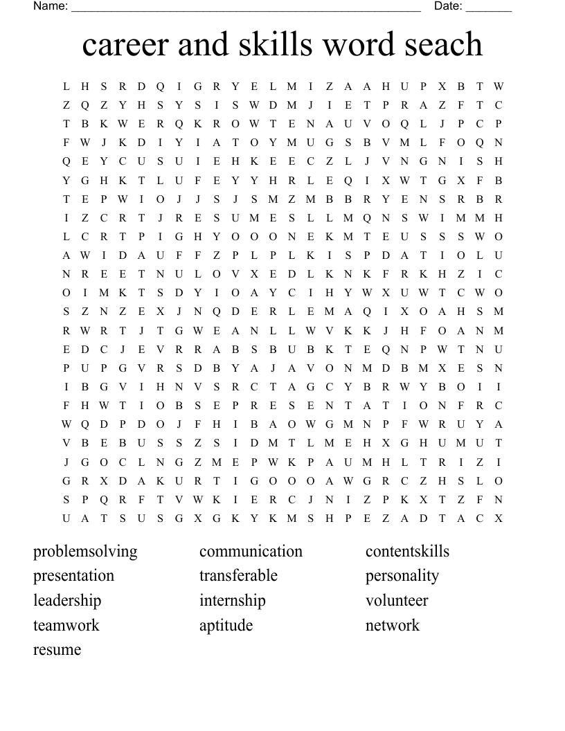 career and skills word seach Word Search