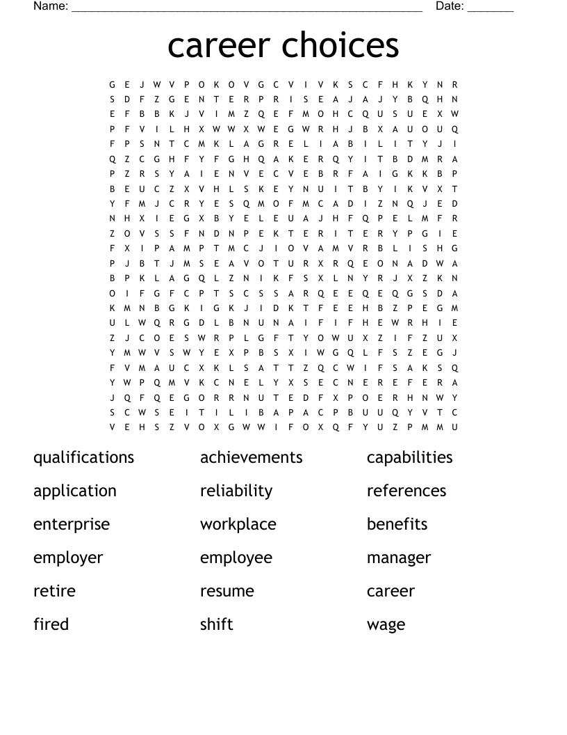 career choices Word Search