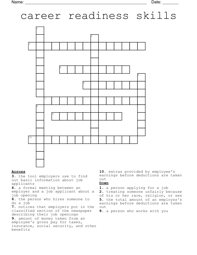 career readiness skills Crossword
