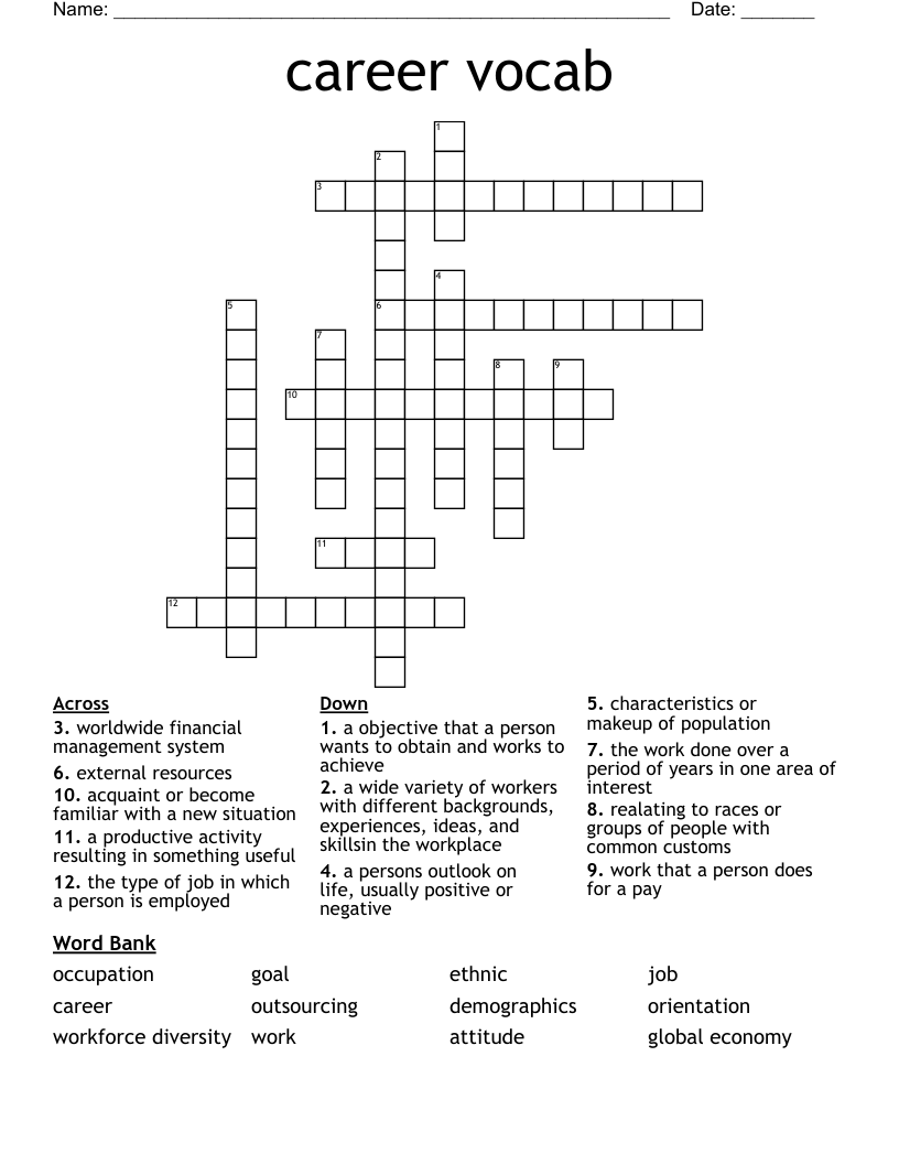 career vocab Crossword