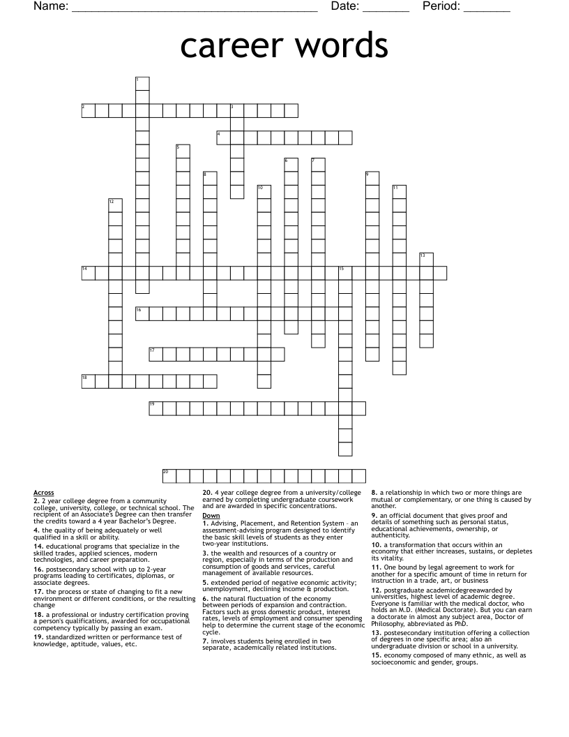 career words Crossword