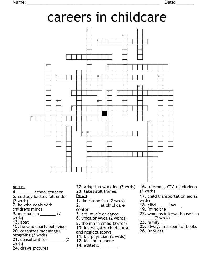 careers in childcare Crossword