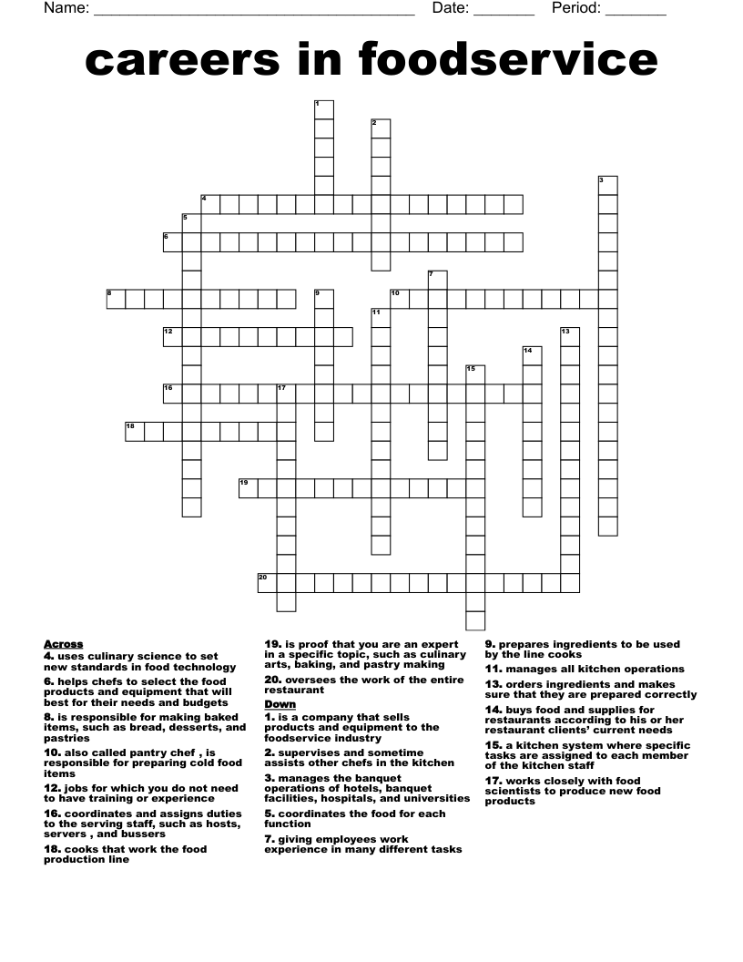 careers in foodservice  Crossword