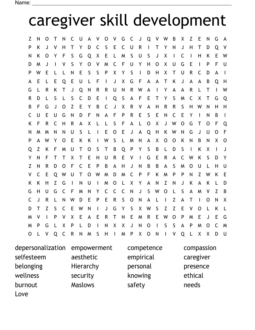 caregiver skill development  Word Search