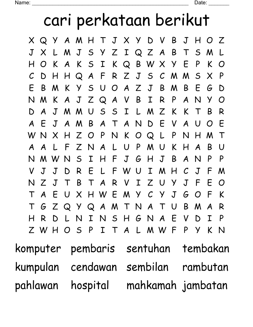 cari perkataan berikut Word Search