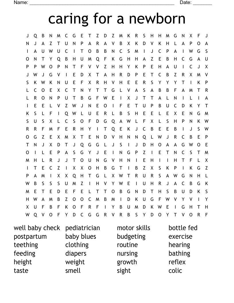 caring for a newborn Word Search