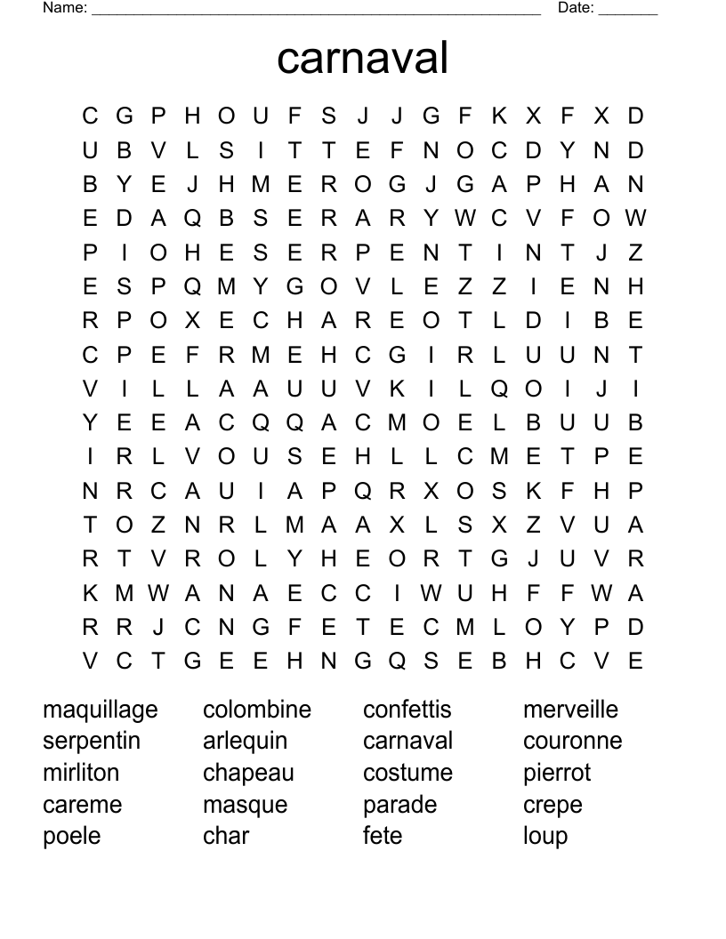 carnaval Word Search